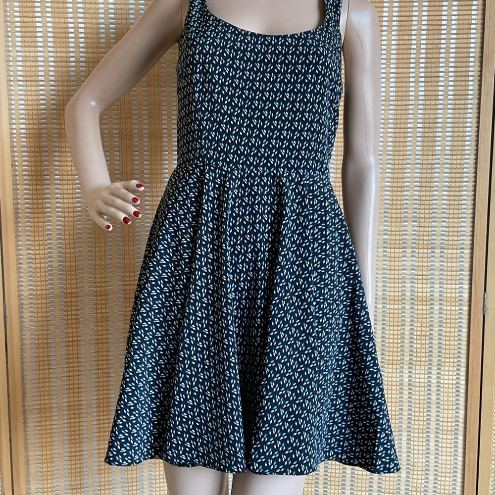 Bershka Navy Patterned Mini Sleeveless Medium Dress